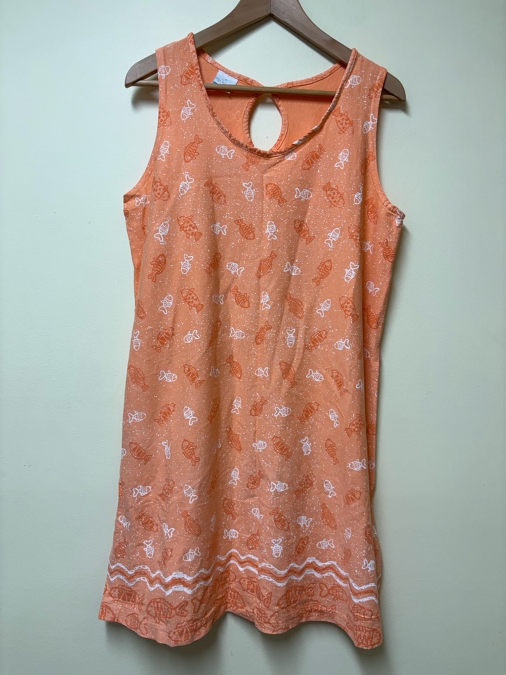 Vintage “On White” 100% Cotton Orange & White Fish Sleeveless Dress Large